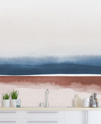 navy, white and terracotta watercolor wallpaper