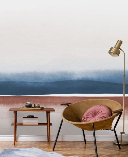 navy, white and terracotta watercolour wallpaper