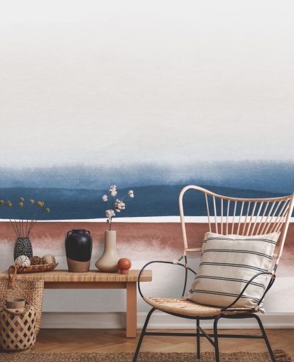 navy, white and terracotta watercolour wallpaper