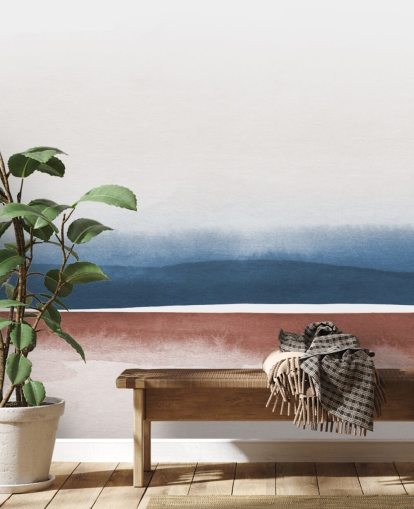 papel de parede em aquarela azul marinho, branco e terracota