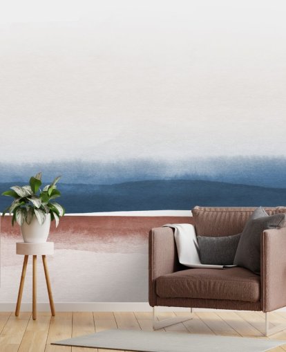 carta da parati ad acquerello blu scuro, bianco e terracotta carta da parati ad acquerello blu scuro, bianco e terracotta