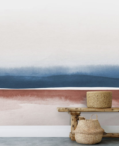 marineblå, hvid og terracotta akvarel tapet marineblå, hvid og terracotta akvarel tapet