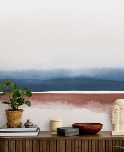 carta da parati ad acquerello blu scuro, bianco e terracotta