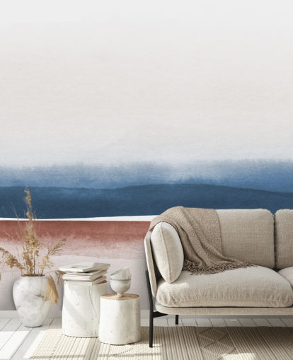 marineblå, hvid og terracotta akvarel tapet