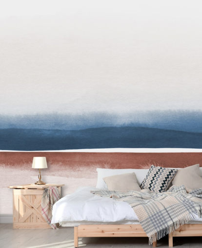 Aquarelltapete in Marineblau, Weiß und Terrakotta Aquarelltapete in Marineblau, Weiß und Terrakotta