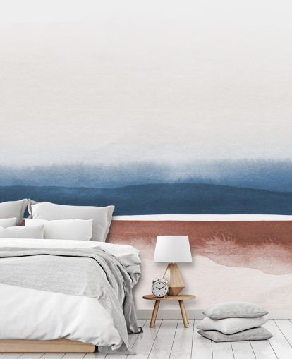 marineblauw, wit en terracotta aquarelbehang marineblauw, wit en terracotta aquarelbehang