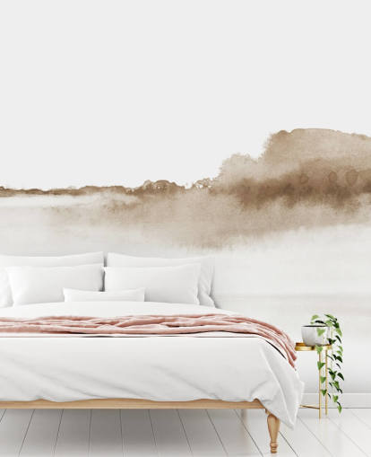 beige Wasserfarben-Tapete mit Bergen beige Wasserfarben-Tapete mit Bergen