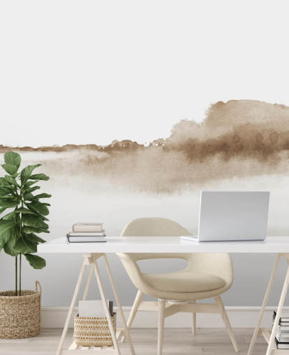 beige Wasserfarben-Tapete mit Bergen