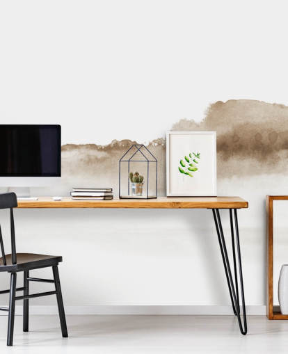 beige Wasserfarben-Tapete mit Bergen