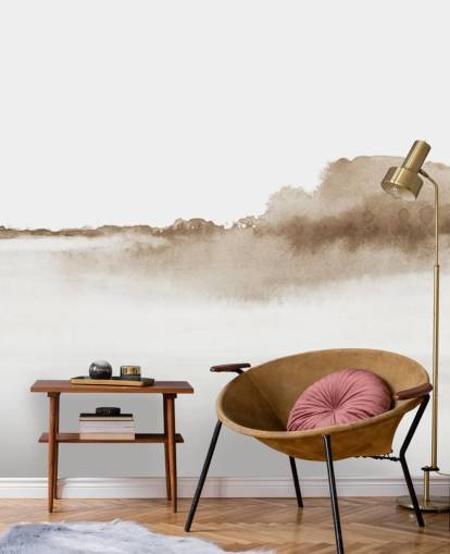 beige Wasserfarben-Tapete mit Bergen beige Wasserfarben-Tapete mit Bergen