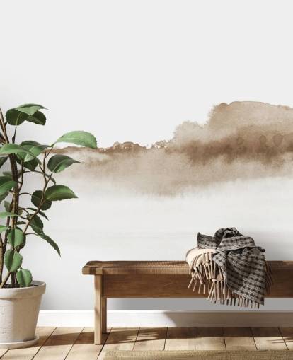 beige Wasserfarben-Tapete mit Bergen