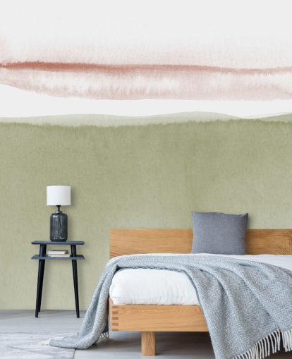 terracotta, white and sage green abstract wallpaper