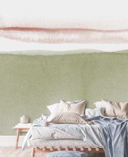 terracotta, white and sage green abstract wallpaper