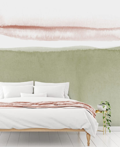 carta da parati astratta in terracotta, bianco e verde salvia