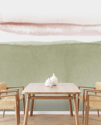 terracotta, white and sage green abstract wallpaper