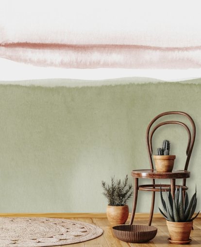 carta da parati astratta in terracotta, bianco e verde salvia