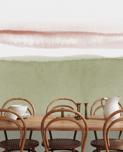 abstrakte Tapete Terrakotta, Weiß und Salbeigrün