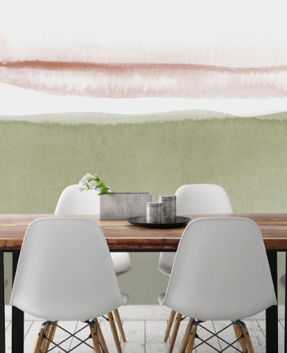 terracotta, white and sage green abstract wallpaper