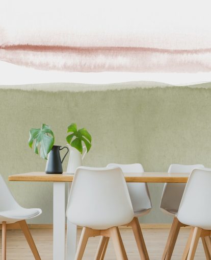 terracotta, white and sage green abstract wallpaper