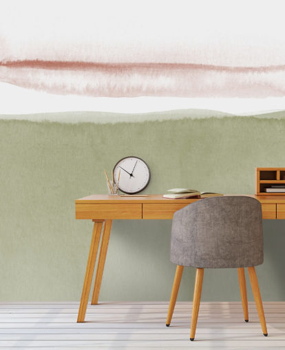 terracotta, white and sage green abstract wallpaper
