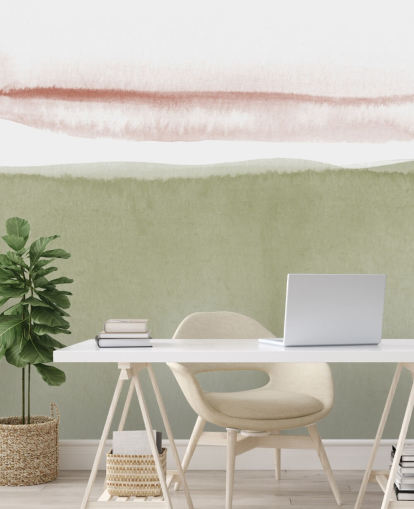 terracotta, white and sage green abstract wallpaper