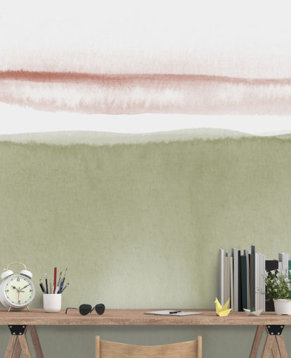 terracotta, white and sage green abstract wallpaper