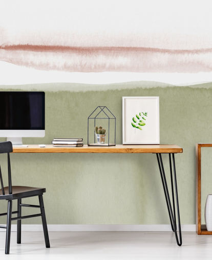 carta da parati astratta in terracotta, bianco e verde salvia