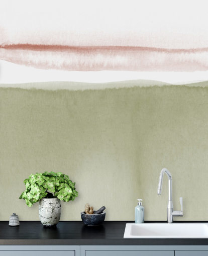 terracotta, white and sage green abstract wallpaper