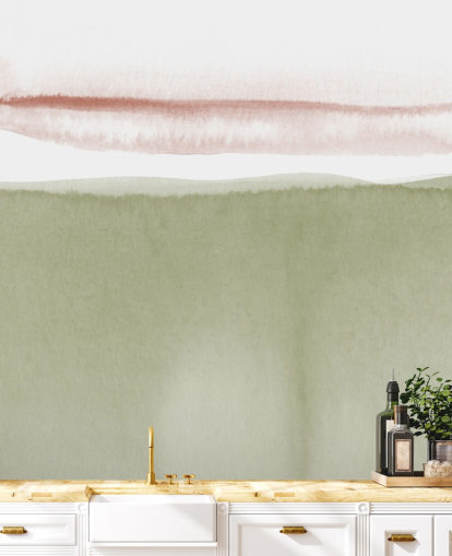 terracotta, white and sage green abstract wallpaper