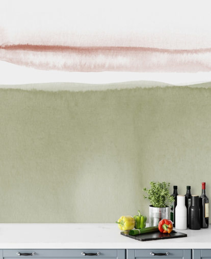 fond d'écran abstrait terre cuite, blanc et vert sauge