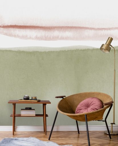 terracotta, white and sage green abstract wallpaper