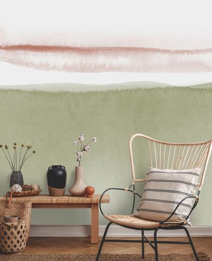 terracotta, white and sage green abstract wallpaper