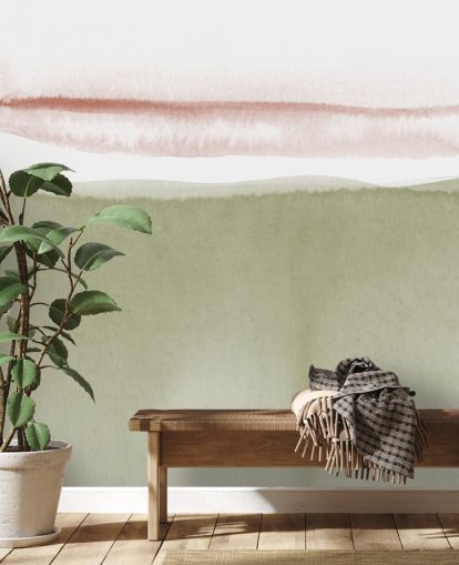 terrakotta, valkoinen ja salvia vihreä abstrakti tapetti