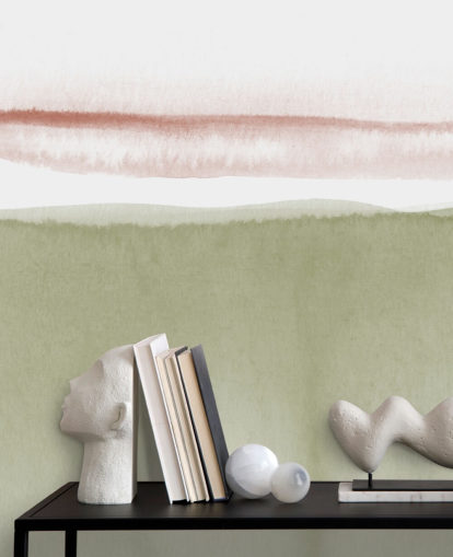 terracotta, white and sage green abstract wallpaper