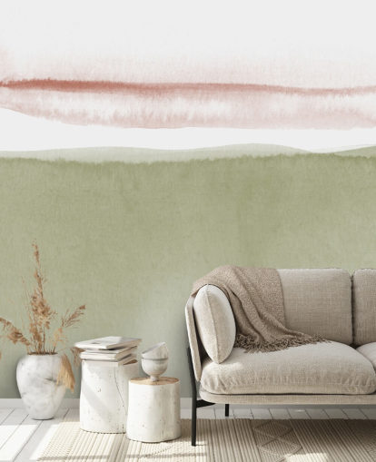 terracotta, white and sage green abstract wallpaper