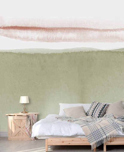 terracotta, white and sage green abstract wallpaper