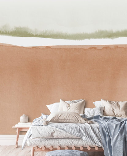 terracotta og salvie grøn abstrakt tapet