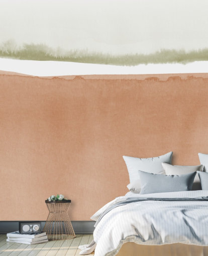 terracotta og salvie grøn abstrakt tapet