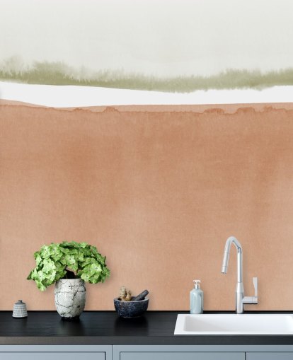 terracotta og salvie grøn abstrakt tapet