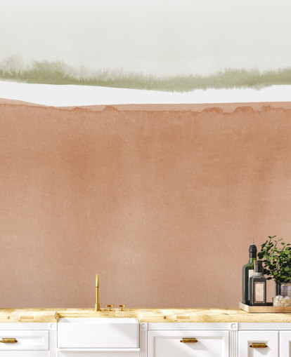 terracotta og salvie grøn abstrakt tapet