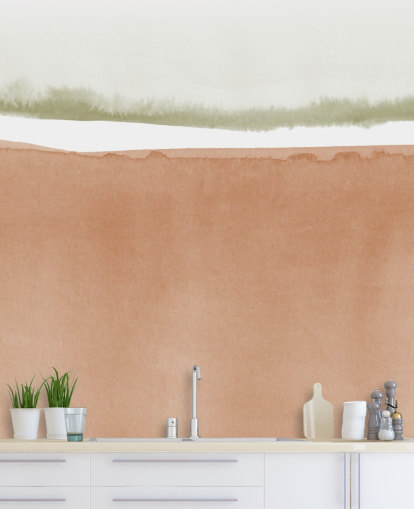 terracotta og salvie grøn abstrakt tapet