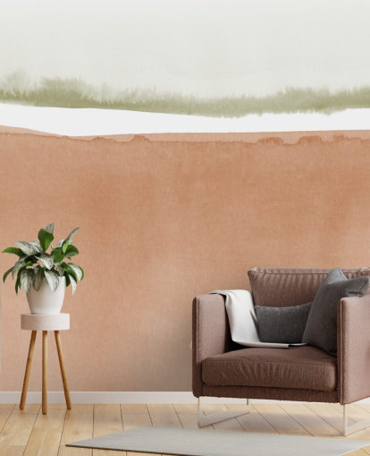 terracotta en saliegroen abstract behang