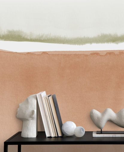 papier peint abstrait terre cuite et vert sauge