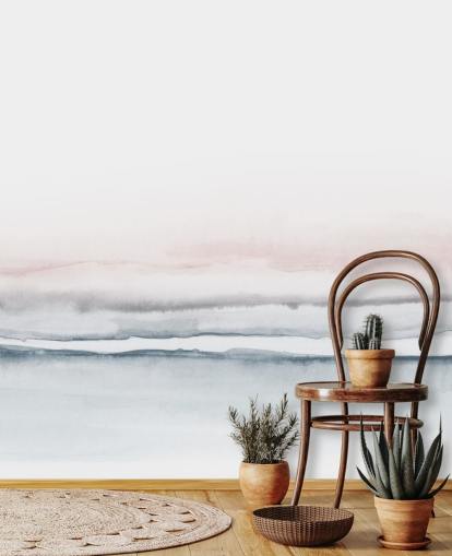 abstrakte Tapete in Pastellrosa und Blau