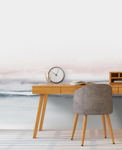 abstract behang in pastelroze en blauw