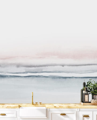 abstrakte Tapete in Pastellrosa und Blau