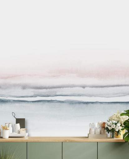 abstrakte Tapete in Pastellrosa und Blau