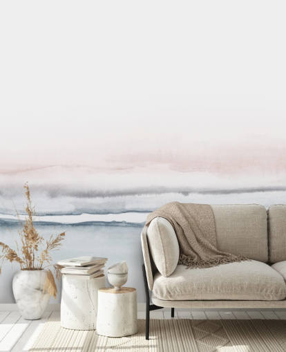 abstrakte Tapete in Pastellrosa und Blau