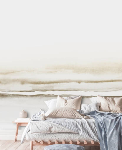 papel pintado de paisaje en acuarela en tonos beige suaves