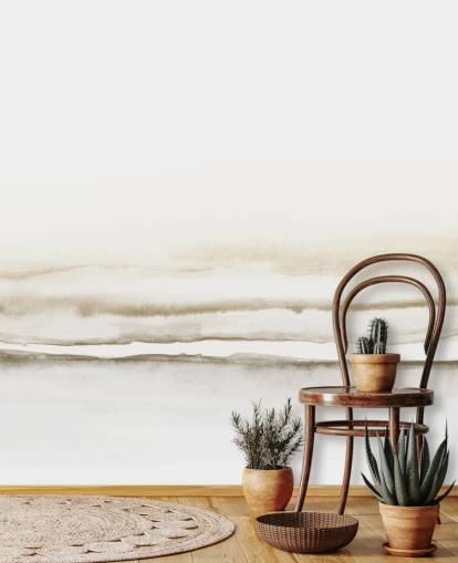 Aquarell-Tapete mit Landschaft in sanften Beigetönen